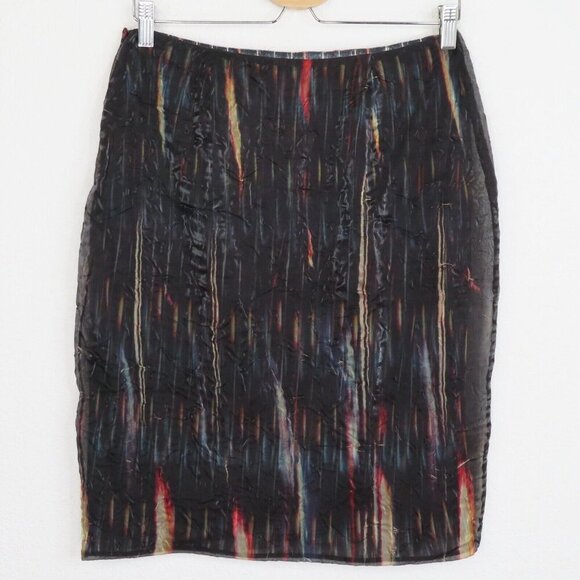 Vivienne Tam Womens 2 Iridescent Black Multicolor Crinkle Overlay Pencil Skirt - Picture 4 of 9